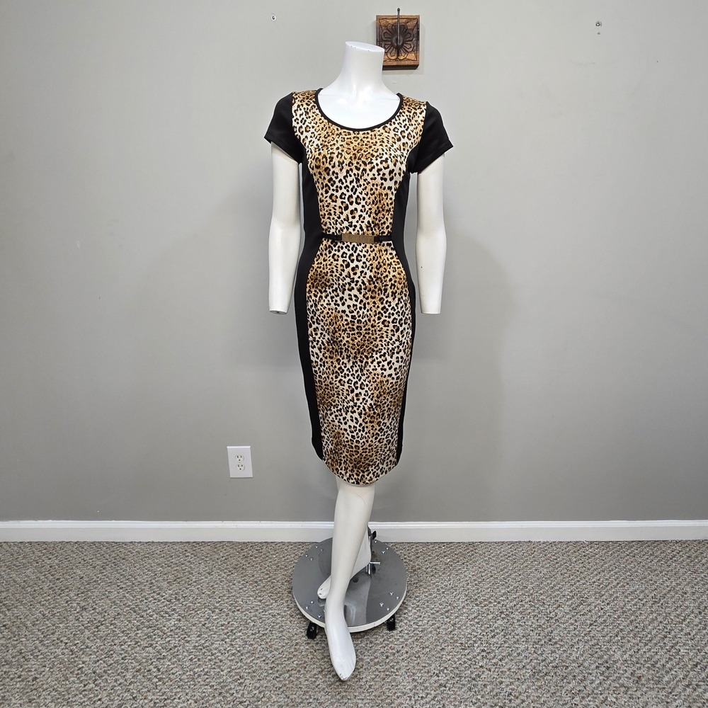 Leopard Print Midi Bodycon Dress Small Hourglass Pinup Rockabilly Indie‎ Sleaze